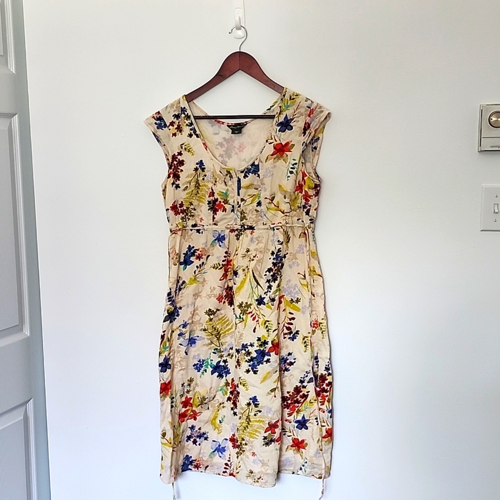 Eddie Bauer floral print ivory cotton flowy dress cap sleeve size 8